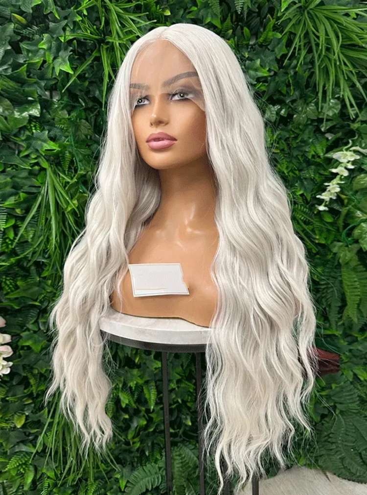30-дюймовые длинные вьющиеся парики Белые волнистые Белый длинный парик Женские