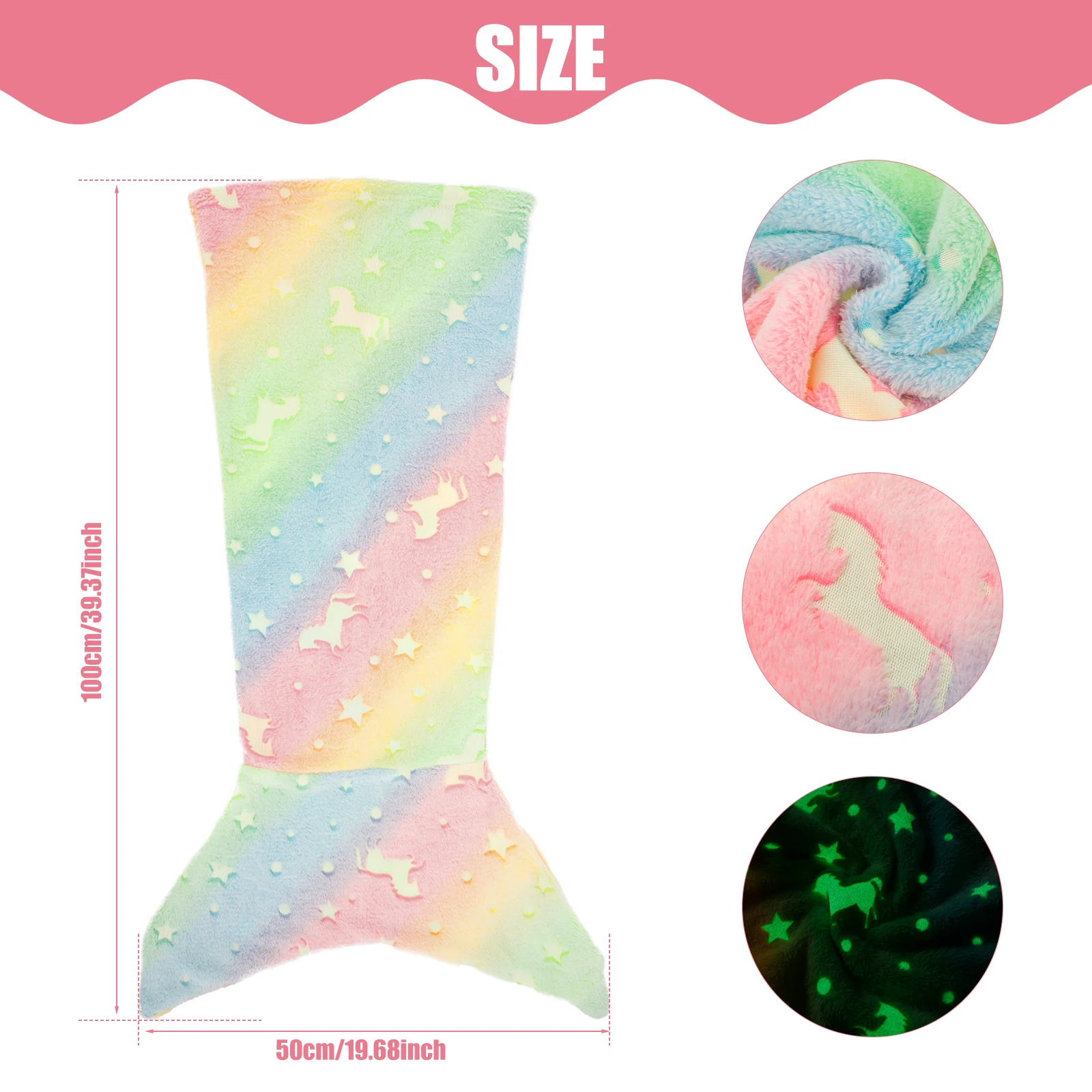 Детское Светящееся В Темноте Фланелевое Одеяло С Радужным Хвостом Русалки