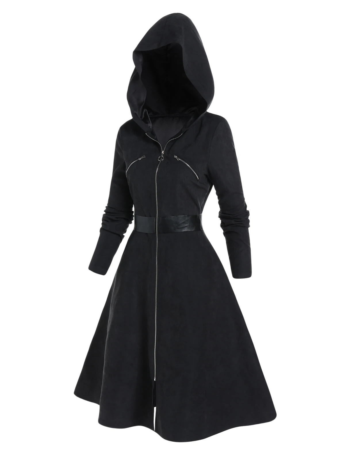 

Dressfo Plain Color Hooded Dress High Waisted Zipper Robe For Women Long Sleeve Mini LBD For Winter Spring