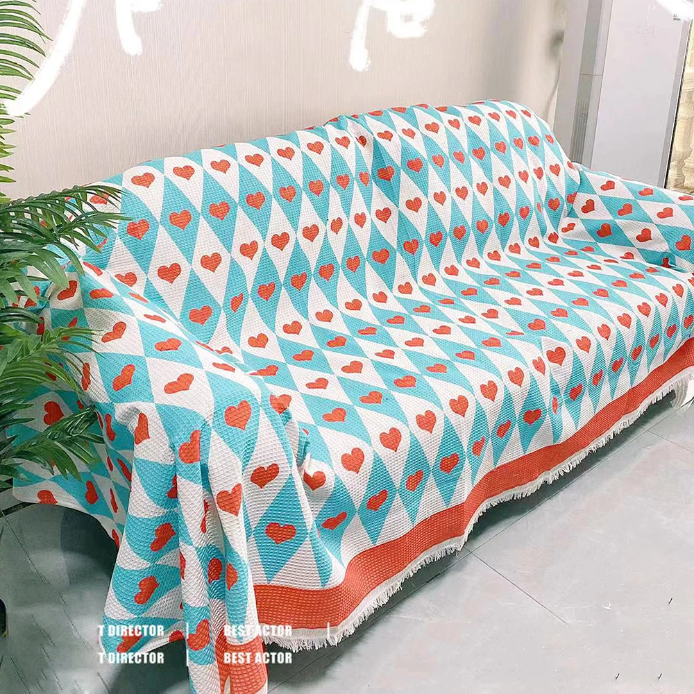 Чехол на диван и стул с сердечным узором тканое одеяло для пикника путешествий