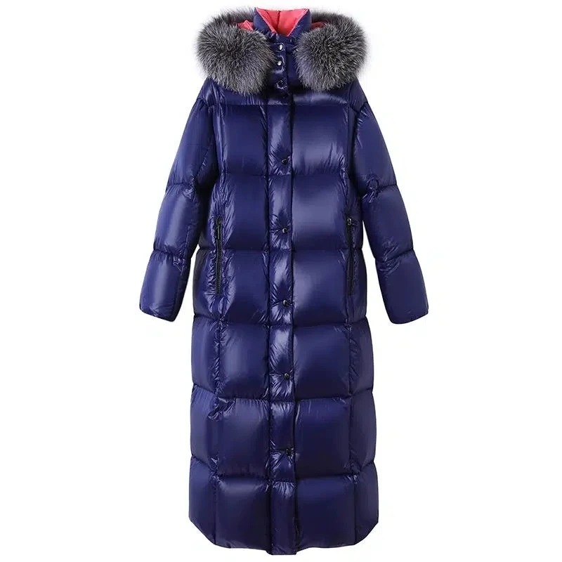 Down Cotton Jacket Women 2022 Winter Loose Shiny Fashion Casual Padded Coat Female Long Over Knee Thick Fur Collar Warm Parkas