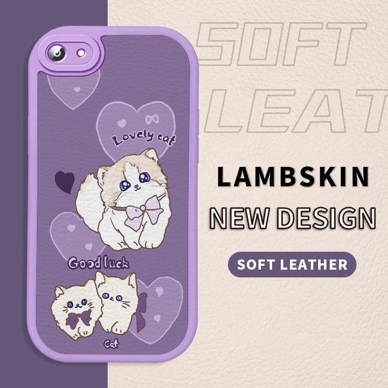 

Cute Bow Kitten Lambskin Case for vivo Y66 Y85 Y91 Y91C Y22S Y77 Y35 V9 U1 Z1 Z1i Z3X Soft Shockproof Protective Phone Cover