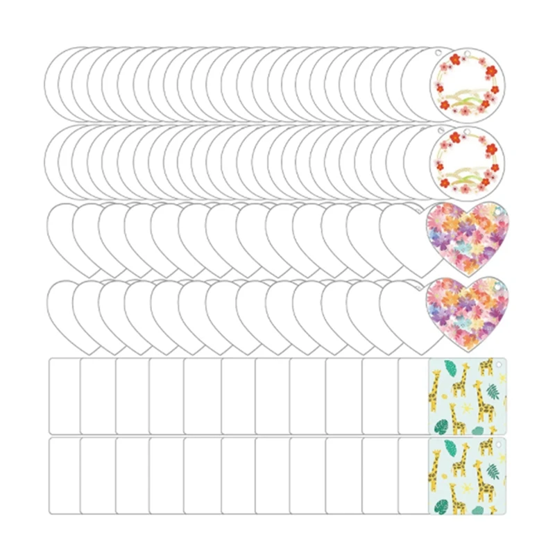 

100Pcs Acrylic Keychain Blanks Decoration Crafts Round Heart-Shaped Acrylic Blanks Keychain For DIY Keychain And Tags