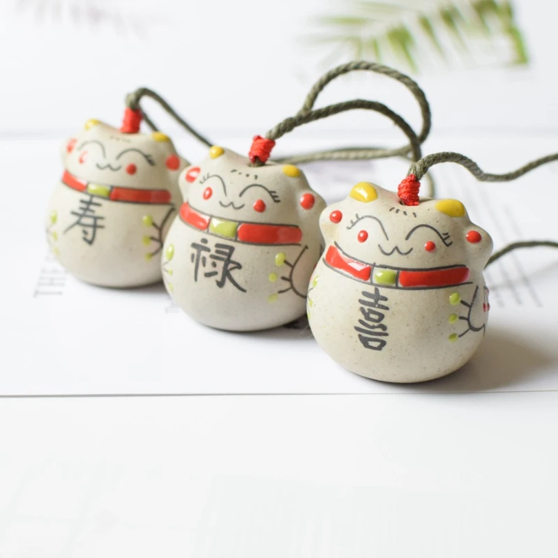 

Ceramic Fortune Cat Bell Wind Bell Pendant Furniture Handicrafts Car Pendant Changes To Feng Shui with Good Implication