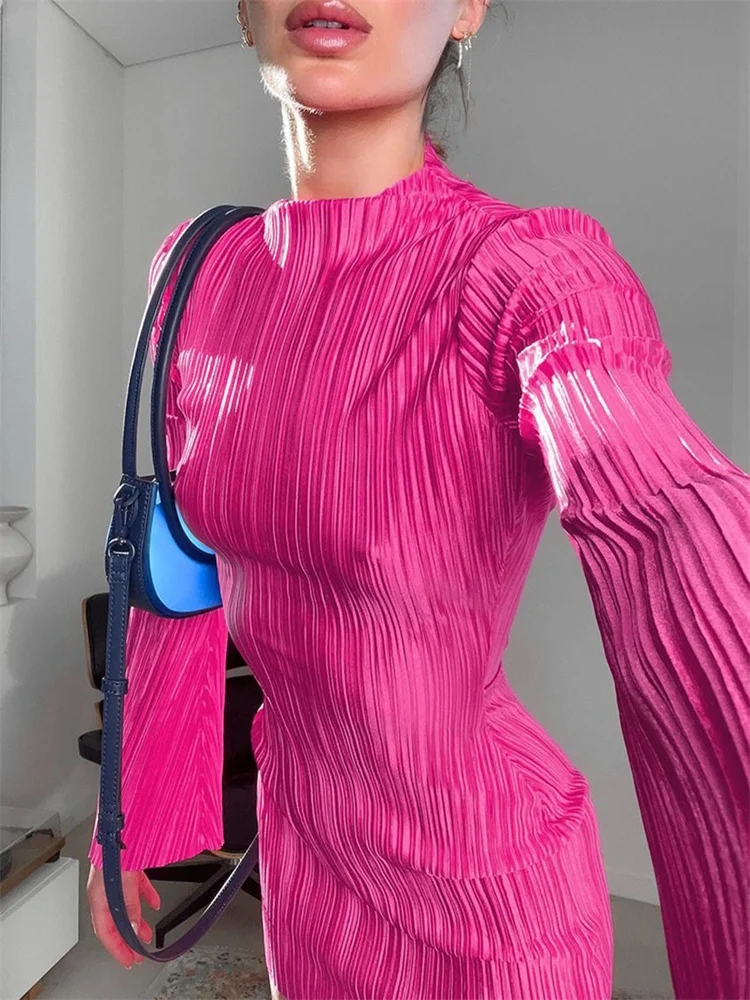 

2023 Плиссированное тонкое повседневное мини-платье с высокой талией, женское облегающее лоскутное платье Y2K, модное свободное женское платье с длинным рукавом, 2023