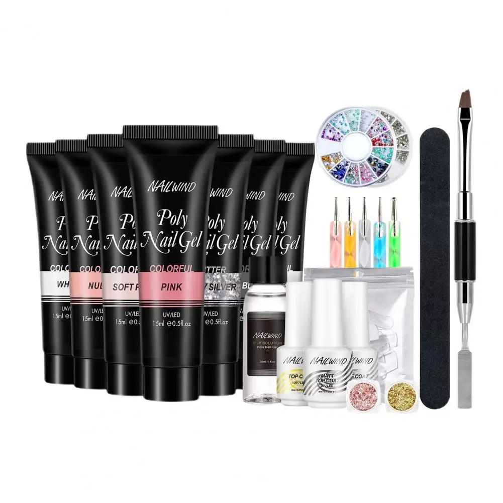 

NEW2023 1 Set Nail Extension Set with Nail Decor Glitter Long Lasting Professional UV Gel Nail Polish Kit for Nail Salon
