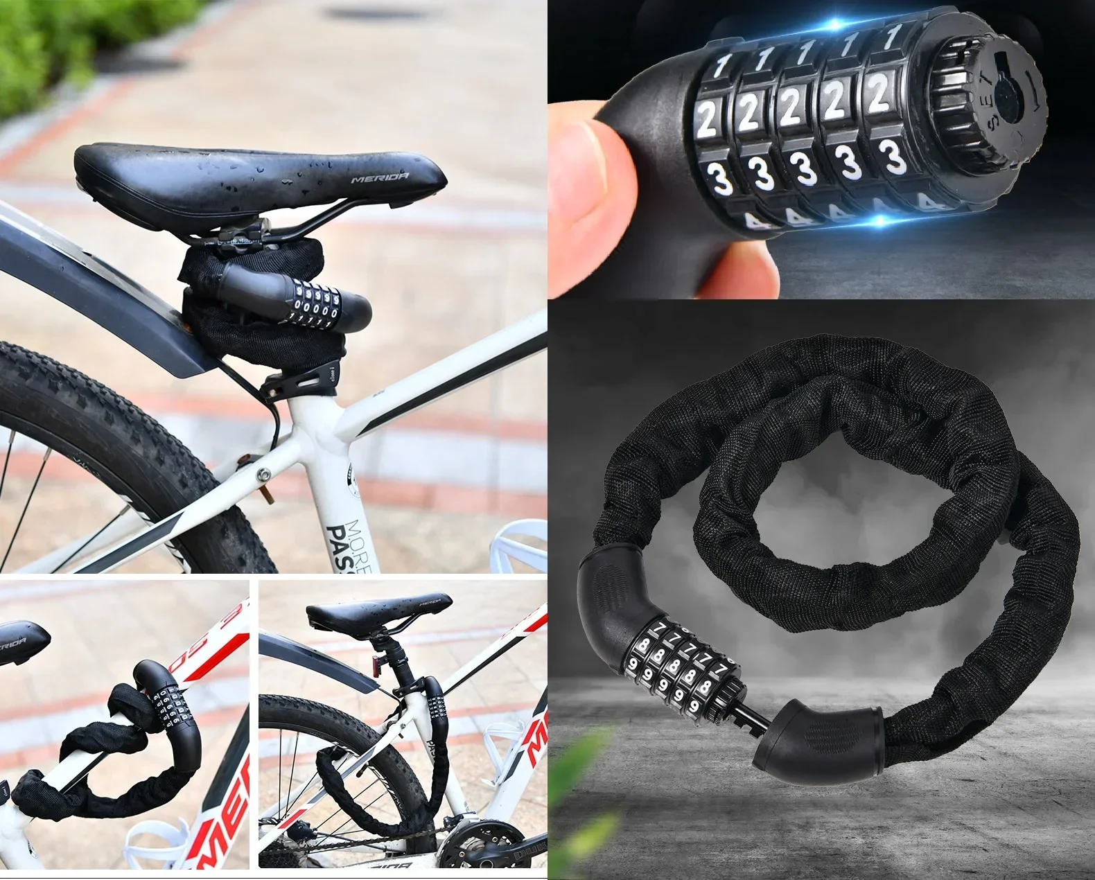 5-значный комбинированный противоугонный велосипедный цепной замок с высоким