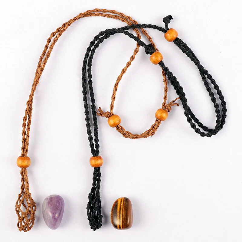 

Adjustable Wax Rope Necklace Cord European Style Pendant Net Bag Empty Stone Holder DIY Necklace 2Colors 1Pcs