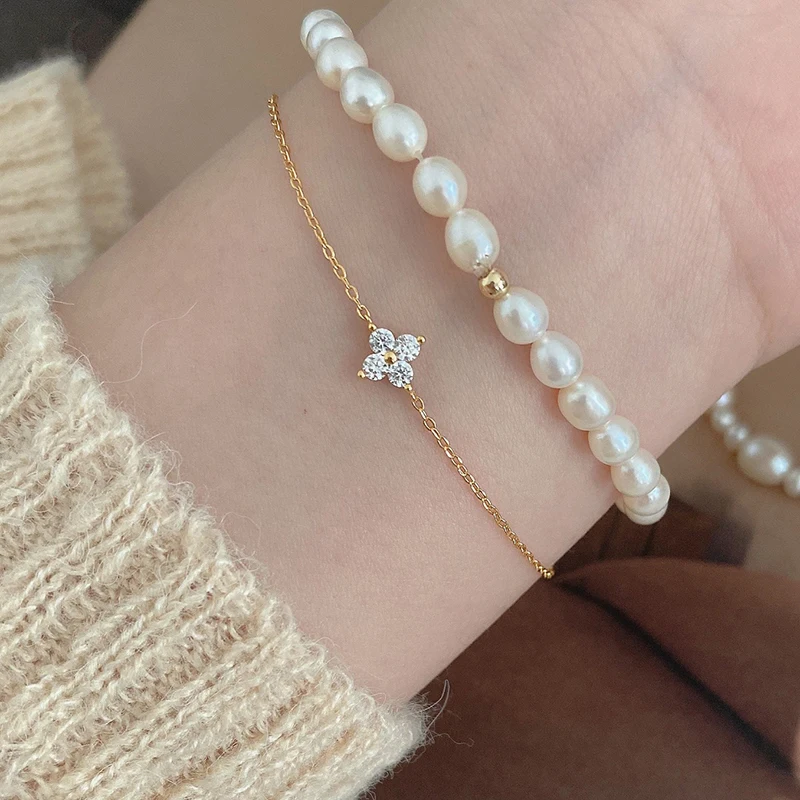 

Zircon Four Leaf Flower Chain Bracelet for Women Niche Simple Desgin Party Jewelry Accessories