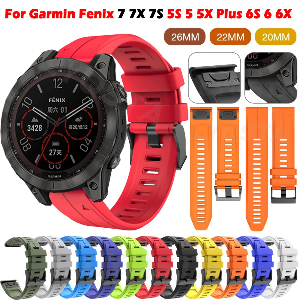

Silicone Band Watchband Strap For Garmin Fenix 7 7X 7S 5S 5 5X Plus 6S 6 6X Pro Smart Bracelet 20 22 26mm Quick Fit Wristband