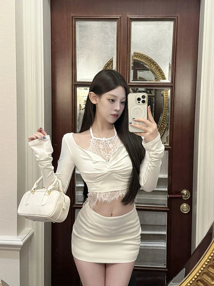 Сексуальный кружевной жилет женские топы + Y2k облегающие белые футболки с