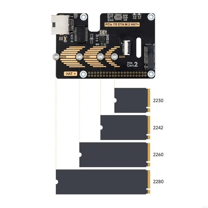 62CD PCIE TO Ethernet M.2 HAT NVME Адаптер 5 Гбит / с для PI5 POE 1000M