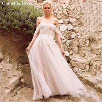sexy off the shoulder tulle wedding dresses for women princess bridal gowns backless sweep train appliques 2022 vestido de novia