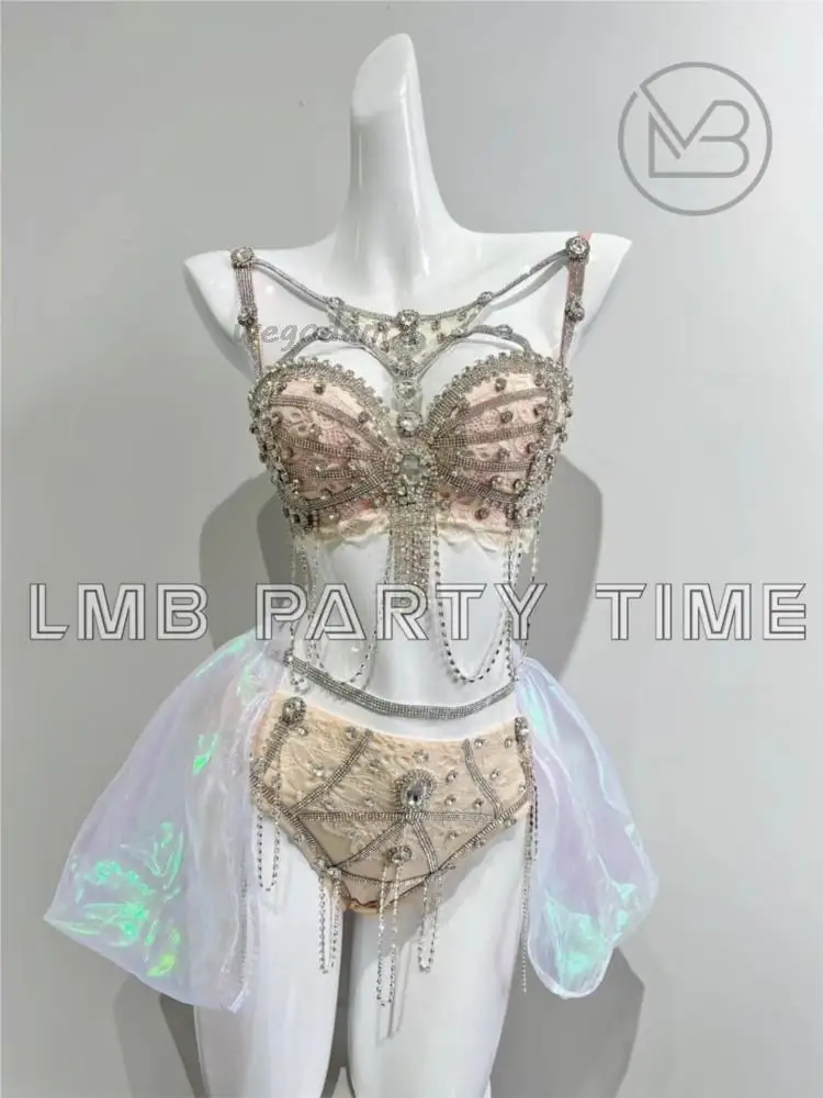 

Индивидуальный Электрический розовый кожаный кружевной Блестящий бриллиантовый комплект с юбкой для ночного клуба DS одежда для выступления