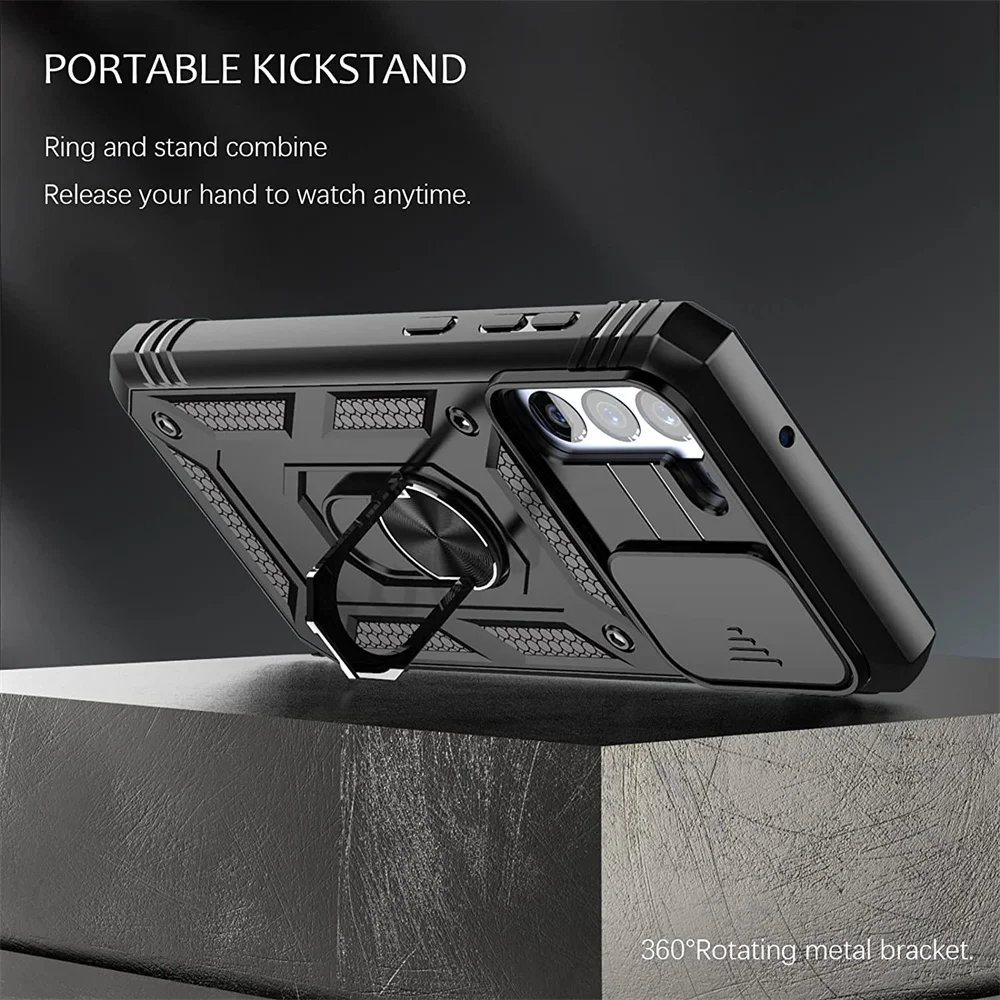 For Samsung S22 S21 FE Note 20 Ultra Case Plus A52 A32 A51 A12 A32 5G Kickstand Camera Slide Lens Protective Grade Rugged Cover