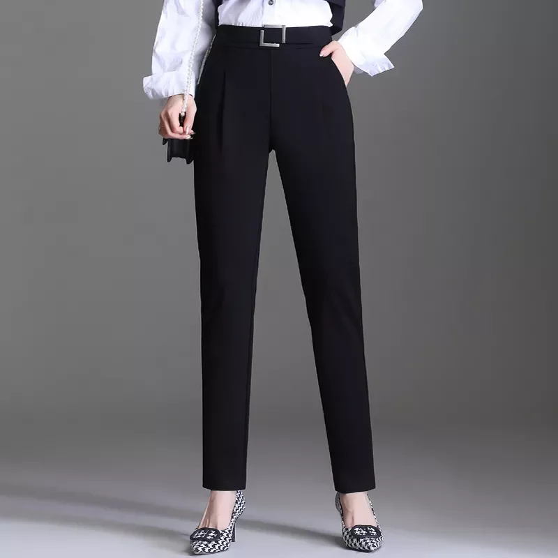 

OUMENGKA Women Spring Autumn Chic Fashion Office Wear Straight Suit Pants Vintage High Waist Black Female Trousers Mujer S-5XL