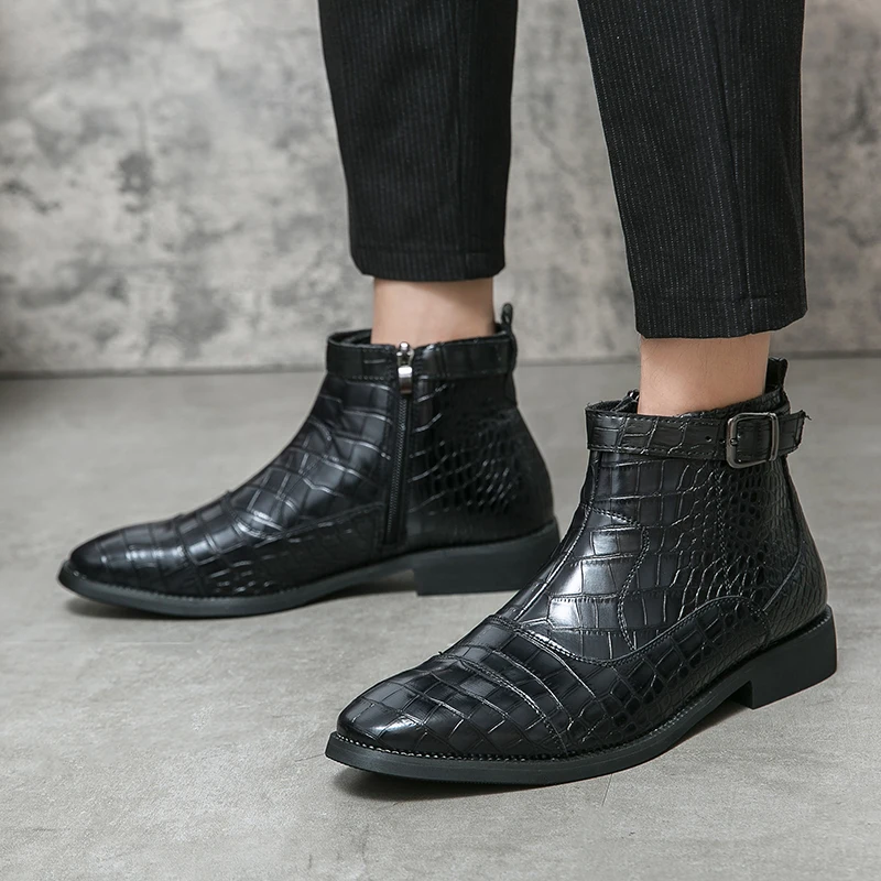 

British Chelsea Boots Retro Men Boots Men Motorcycle Boots Casual Shoes Male Fashion Buckle DESIGN Luxury MAN LEATHER BOOT