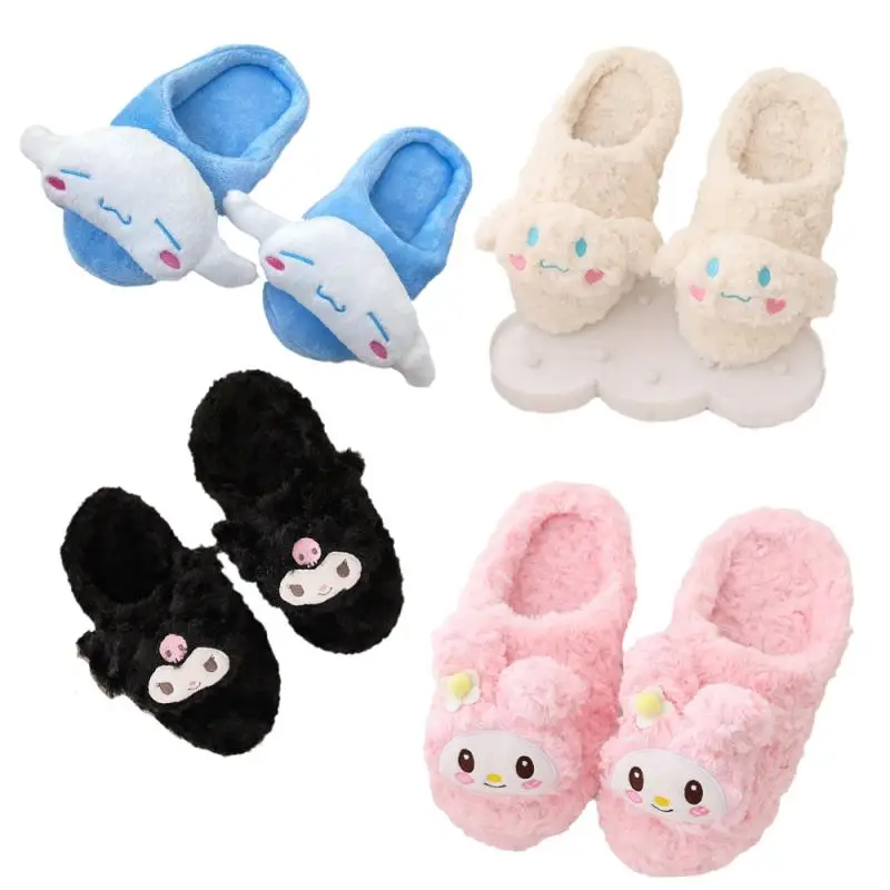 

New Cartoon Style Kawaii Sanrios My Melody Cinnamoroll Kuromi Cute Anime Plush Half Pack Home Indoor and Outdoor Floor Slippers