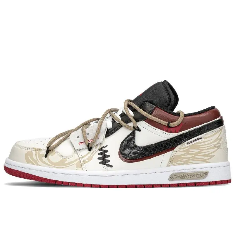 【Customize】Air Jordan 1 Vintage Basketball Shoes Men Low-top Black/beige Sneakers shoes 553558-066