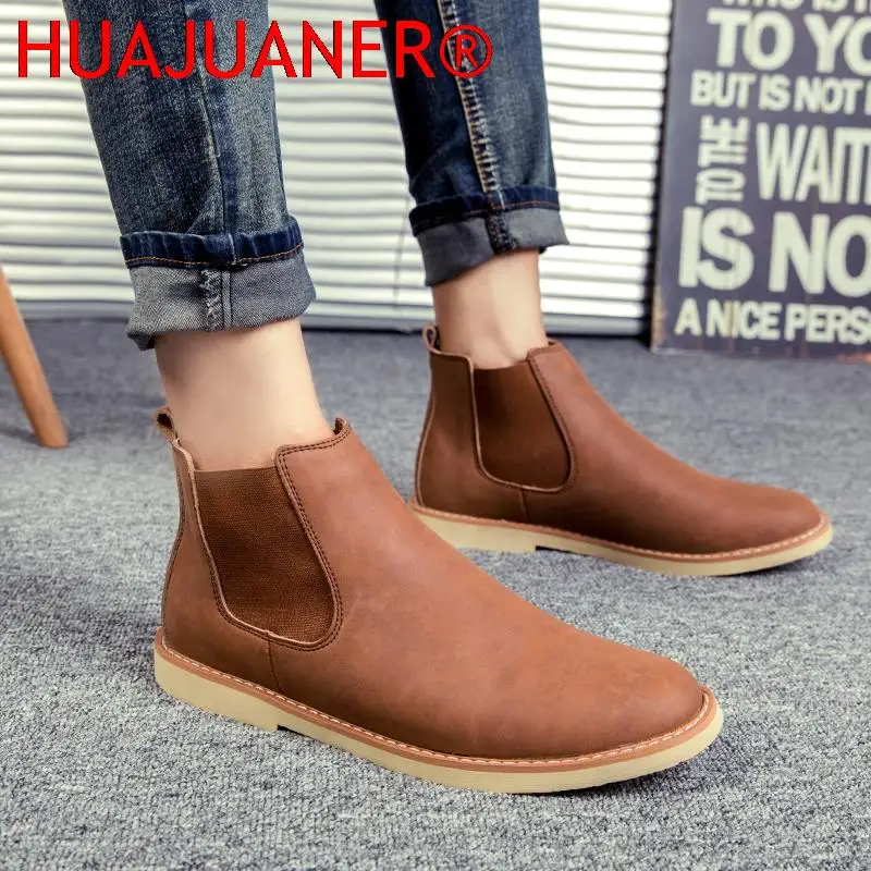 

Ботинки Челси мужские повседневные, модные удобные ковбойские ботинки, без застежки, Винтажная обувь, зимние сапоги