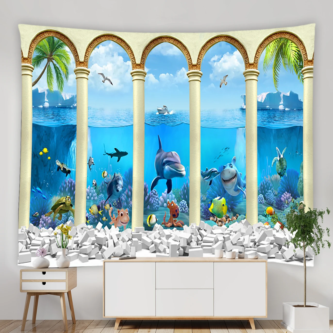 

Window Landscape Tapestry Natural Scenery Hippie Background Wall Hanging Tapestries Bedroom Garden Tablecloths Home Decoration