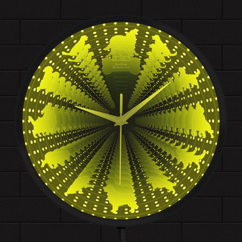 

Golden Retriever Interstellar Infinity Mirror Luminous Wall Clock For Living Room Retriever Dog Puppy Pet Luminous Wall Clock
