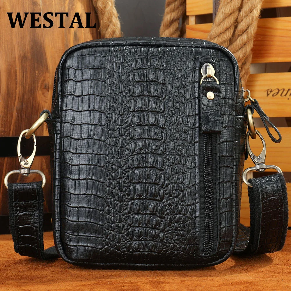 WESTAL Men's Crossbody Shoulder Bag Genuine Leather Crocodile Pattern Messenger Male Alligator Side Bags |