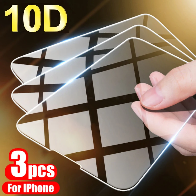 

10D 3 шт. закаленное стекло для iPhone 13 12 11 Pro Max XR X XS защита для экрана 7 8 6 6s Plus SE Защитная стеклянная пленка для телефона