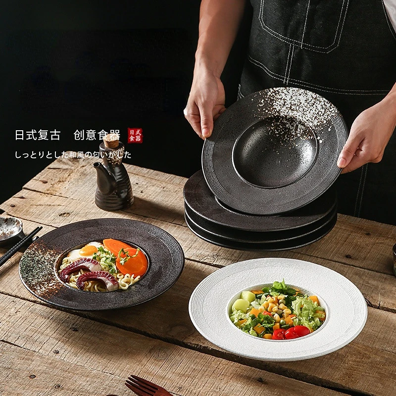 

Spaghetti Dish Japanese-style Western-style Salad Soup Plate Straw Hat Bowl Commercial Pasta Salad Dessert Ceramic Disc