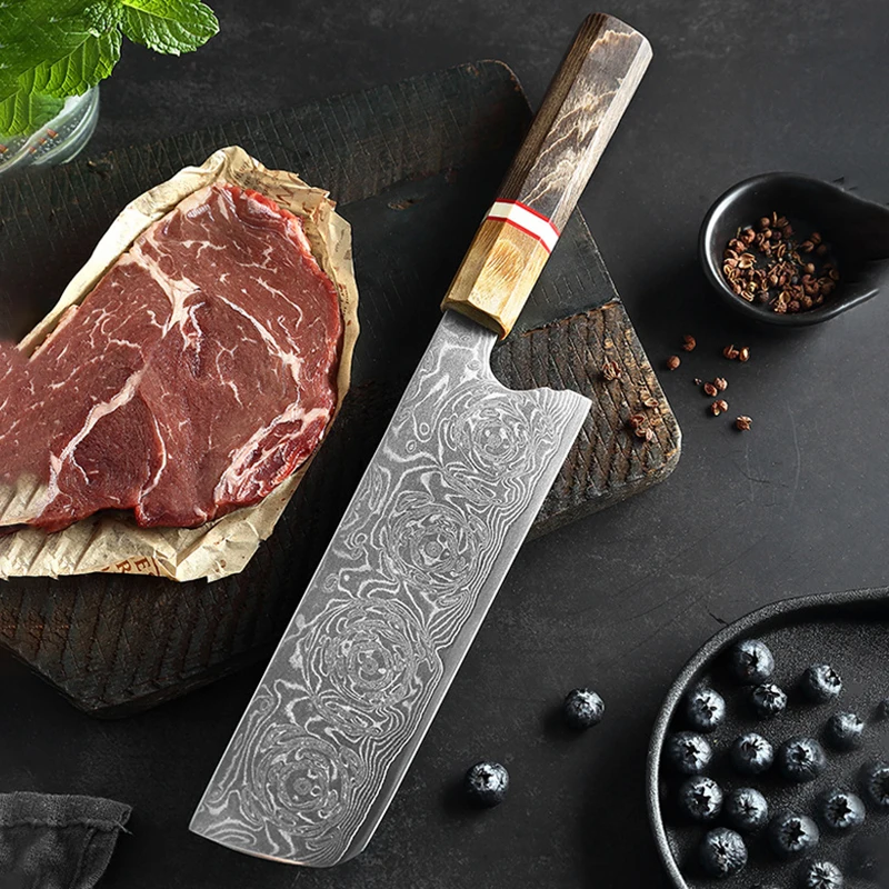 

8 Inch Nakiri Knife 10Cr15MoV 67 Layers Damascus Steel Sharp Slicing Cleaver Professional Kitchen Knives Cutting Vegetables Meat