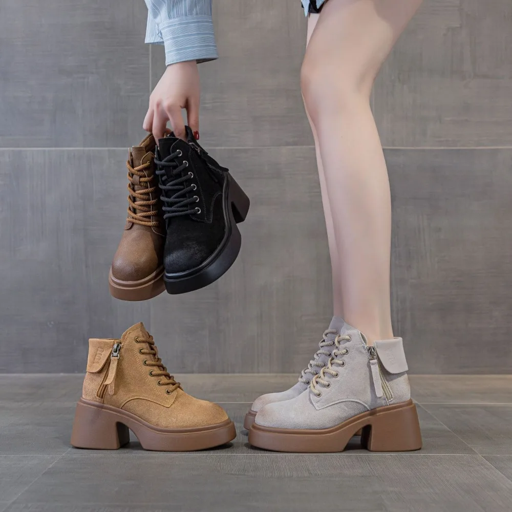 Новинка 2024 осенне-зимние женские ботинки на толстой подошве в британском стиле с