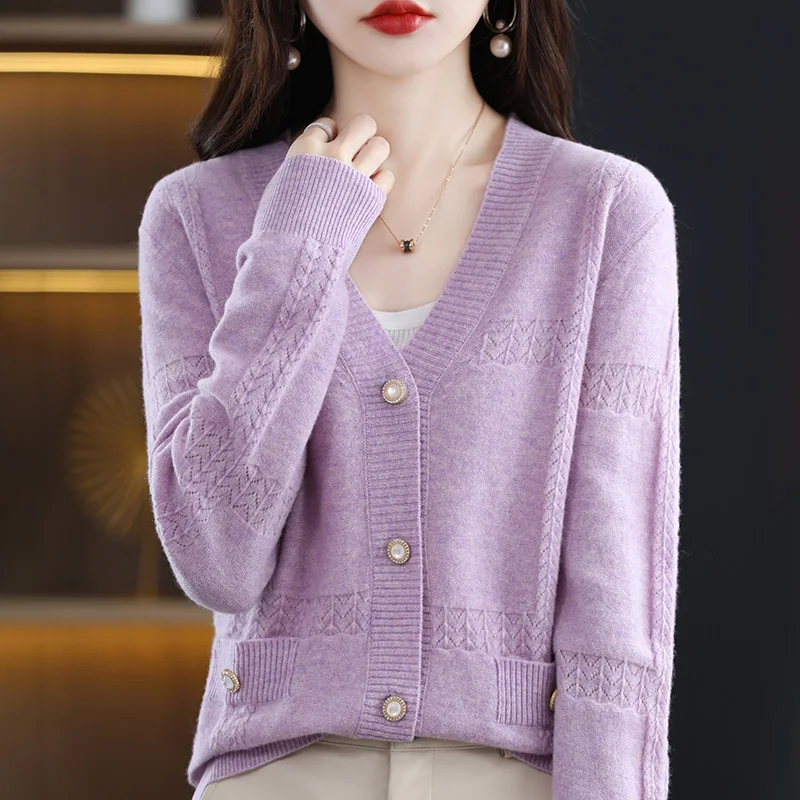

Новый женский кардиган из кашемира и шерсти, повседневный удобный однотонный Модный женский жакет с длинным рукавом и V-образным вырезом