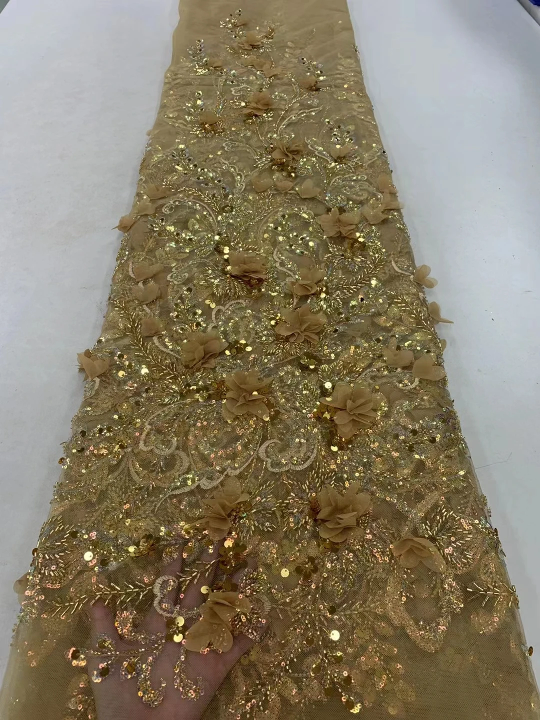 Роскошная ярко-синяя французская блестящая 3d Цветочная кружевная ткань для