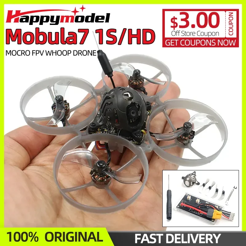 Квадрокоптер Happymodel Mobula7 Mobula 7 1S/HD 75 мм Micro FPV Whoop VTX 2,4G ELRS приемник Runcam Nano3 бесщеточный двигатель