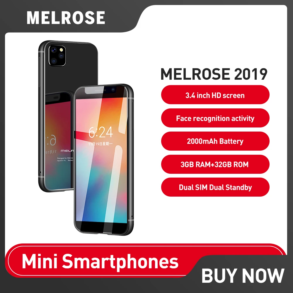 Melrose 2019 4G LTE phone Super Mini Smartphones 3.4 Inch Ultra Slim Quad Core Mobile Phone Android 8.1 Face Recognition 5MP