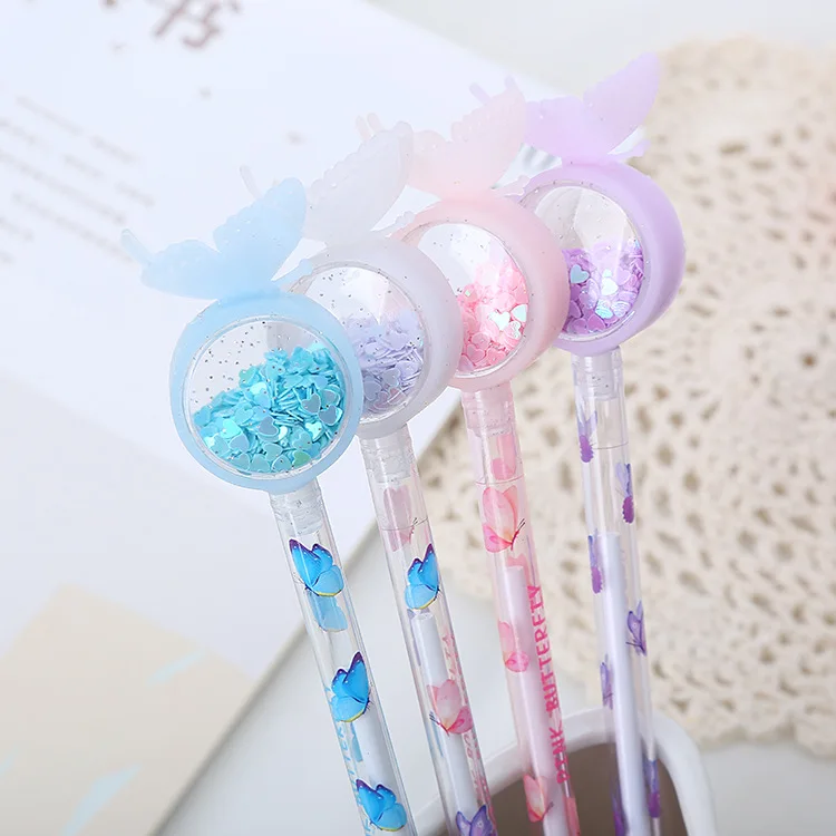 

50pcs Net red girl heart butterfly sequins neutral pen cute student black ink pen creative office stationery signature pen