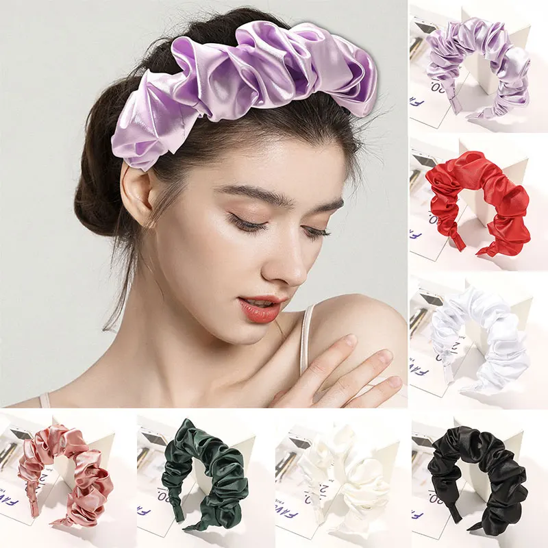 

Ruffled Satin Hair Hoop Imitation Silk Pleated Headband Women Hair Accessories Female Simple Solid Color Ruched Head Hoop