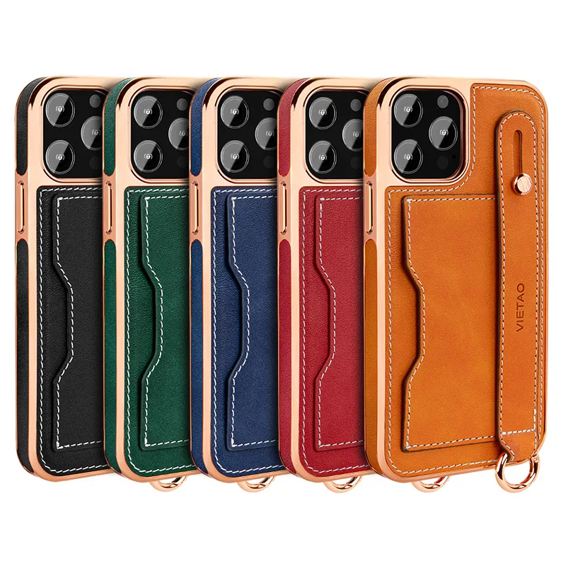 

Подходит для IPhone13promax 14plus светильник роскошный кожаный чехол с отделкой для карт и ремешком