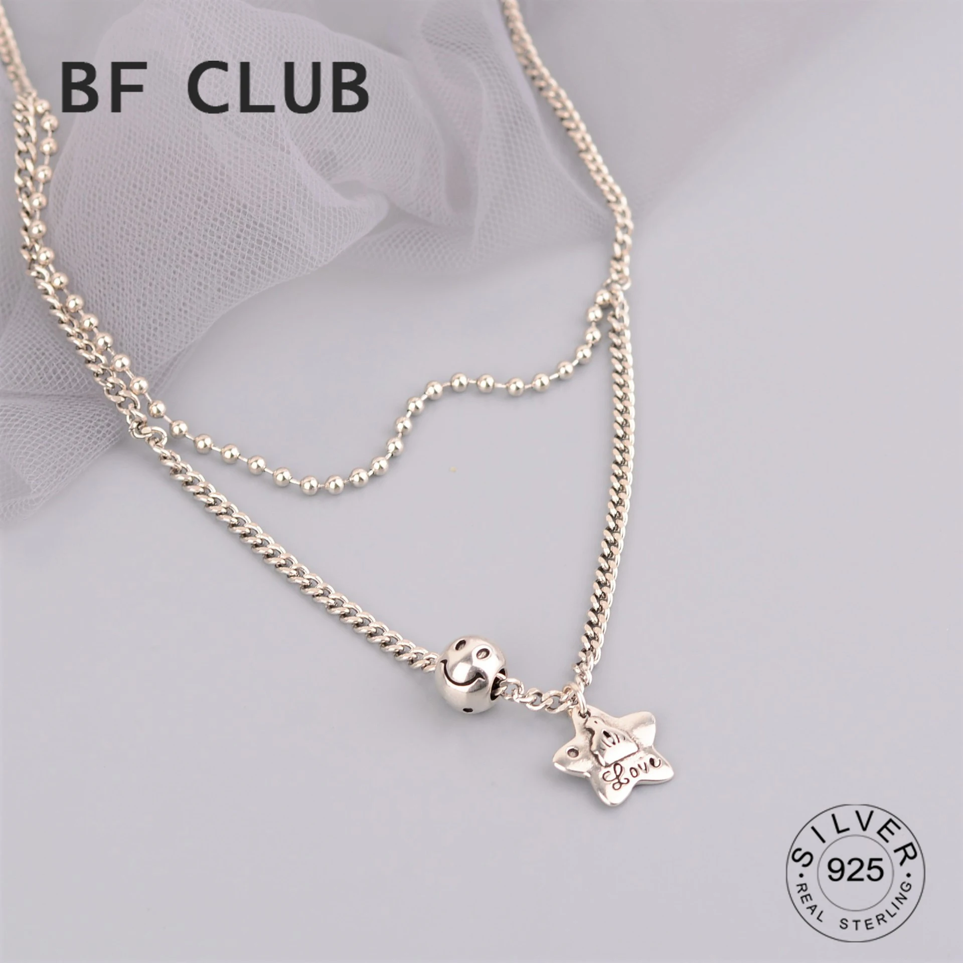 925 Silver Colour Star Ball Chain Choker Necklace For Women Wide Fine Jewelry Wedding Party Birthday Gift