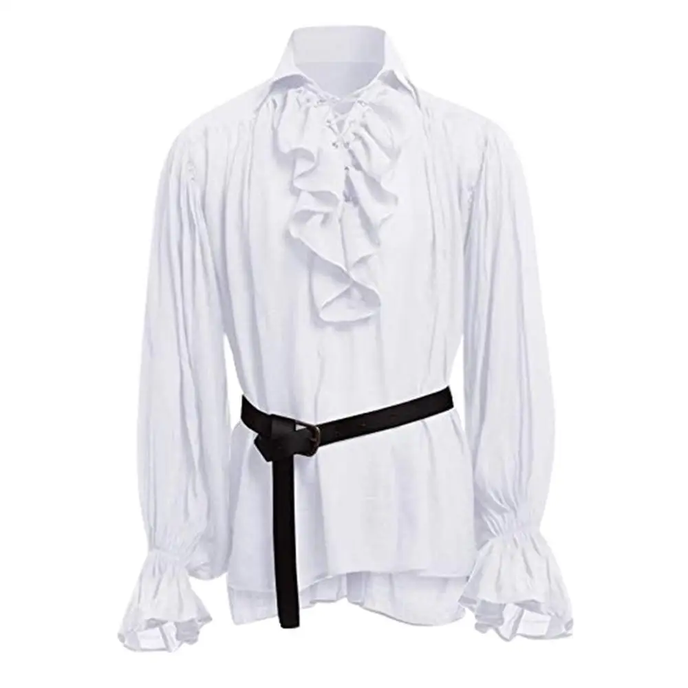 

Shirt Renaissance Lacing Bandage New Tops Up Medieval For Adut Men Larp Vintage Costume Fluffy Long Sleeve Male Pants Belt