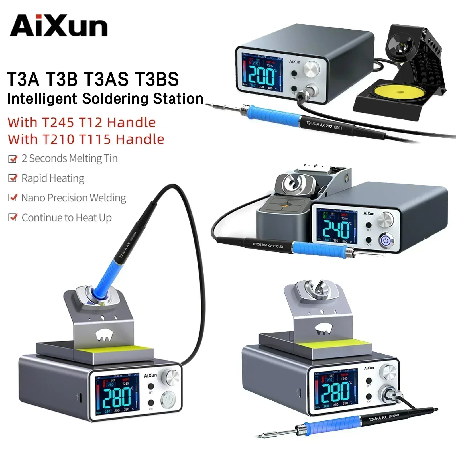 Фото AIXUN T3B T3A T320 Умная паяльная станция для сварки T115/T210/T245 Паяльная станция T3AS T3BS для ремонта печатных плат SMD BGA Сварочные инструменты №2