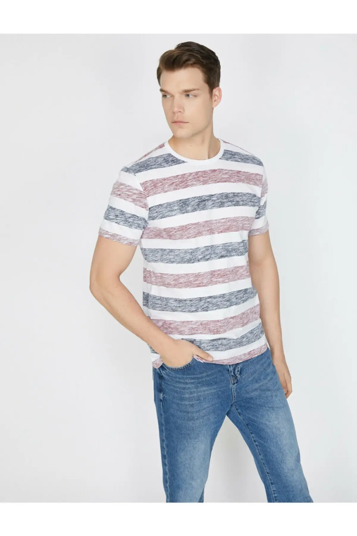 Мужская белая полосатая футболка Koton|Мужские футболки| |