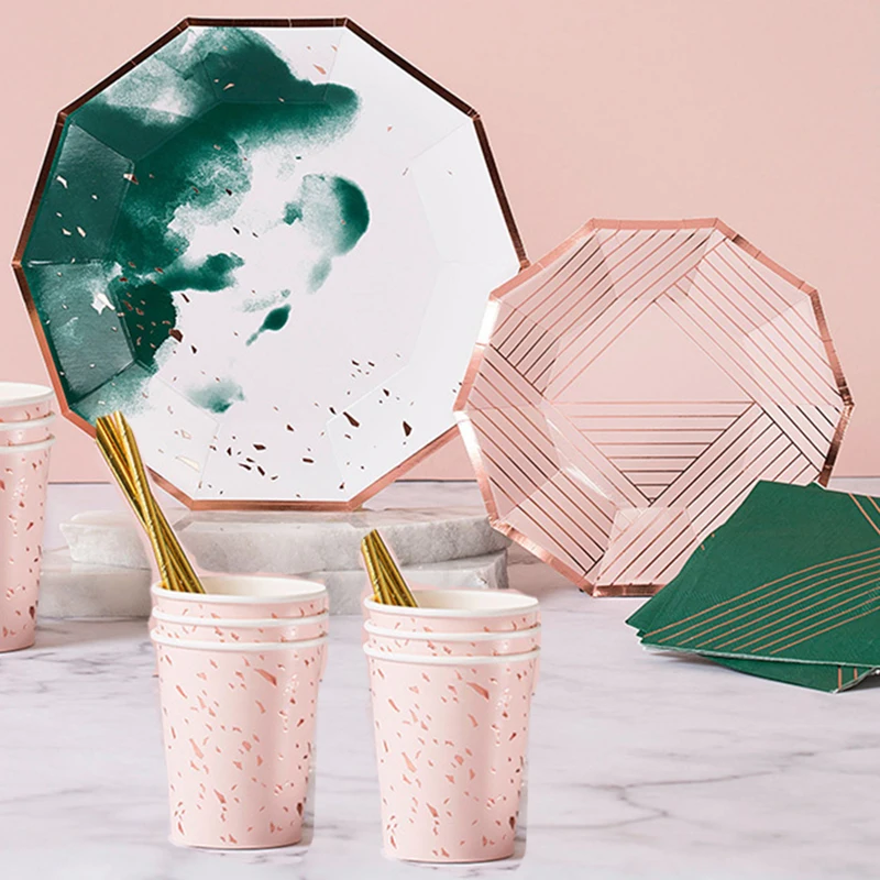 

Rose Gold Birthday Party Decoration Happy Birthday Pink Gold Paper Plates Cups Bachelorette Party Supplies Wedding Bridal Decor