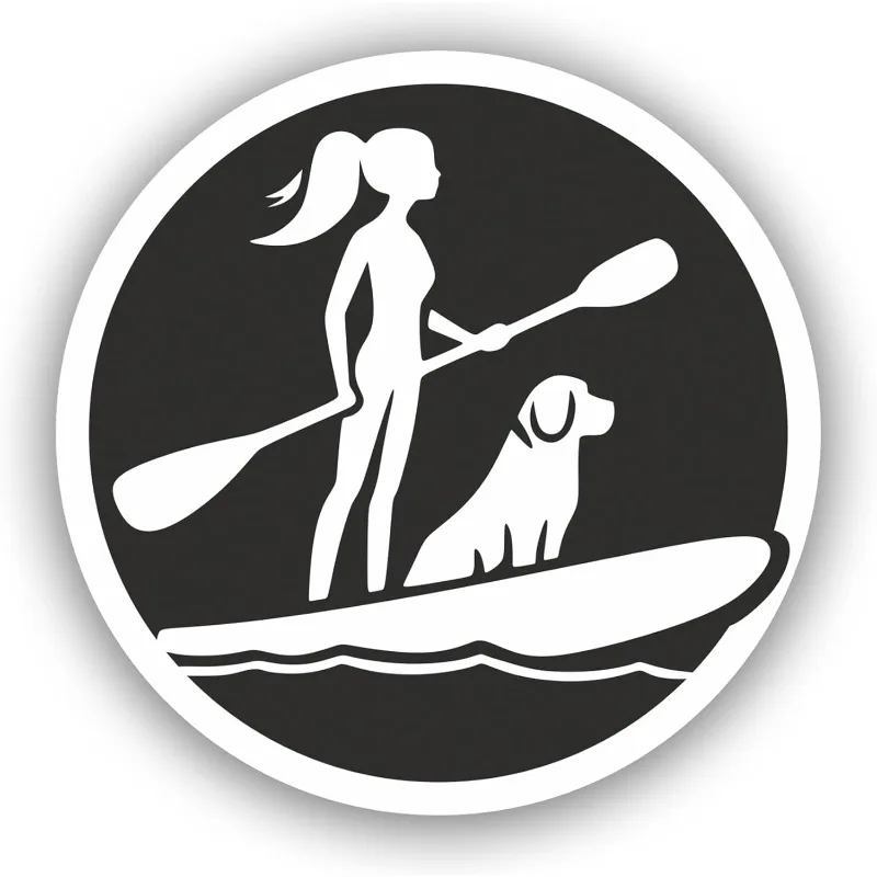 

Автомобильная наклейка Stand-Up Paddleboard Adventure Sticker - силуэт девушки и собаки, идеально подходит для любителей активного отдыха, 13 см, ПВХ KK