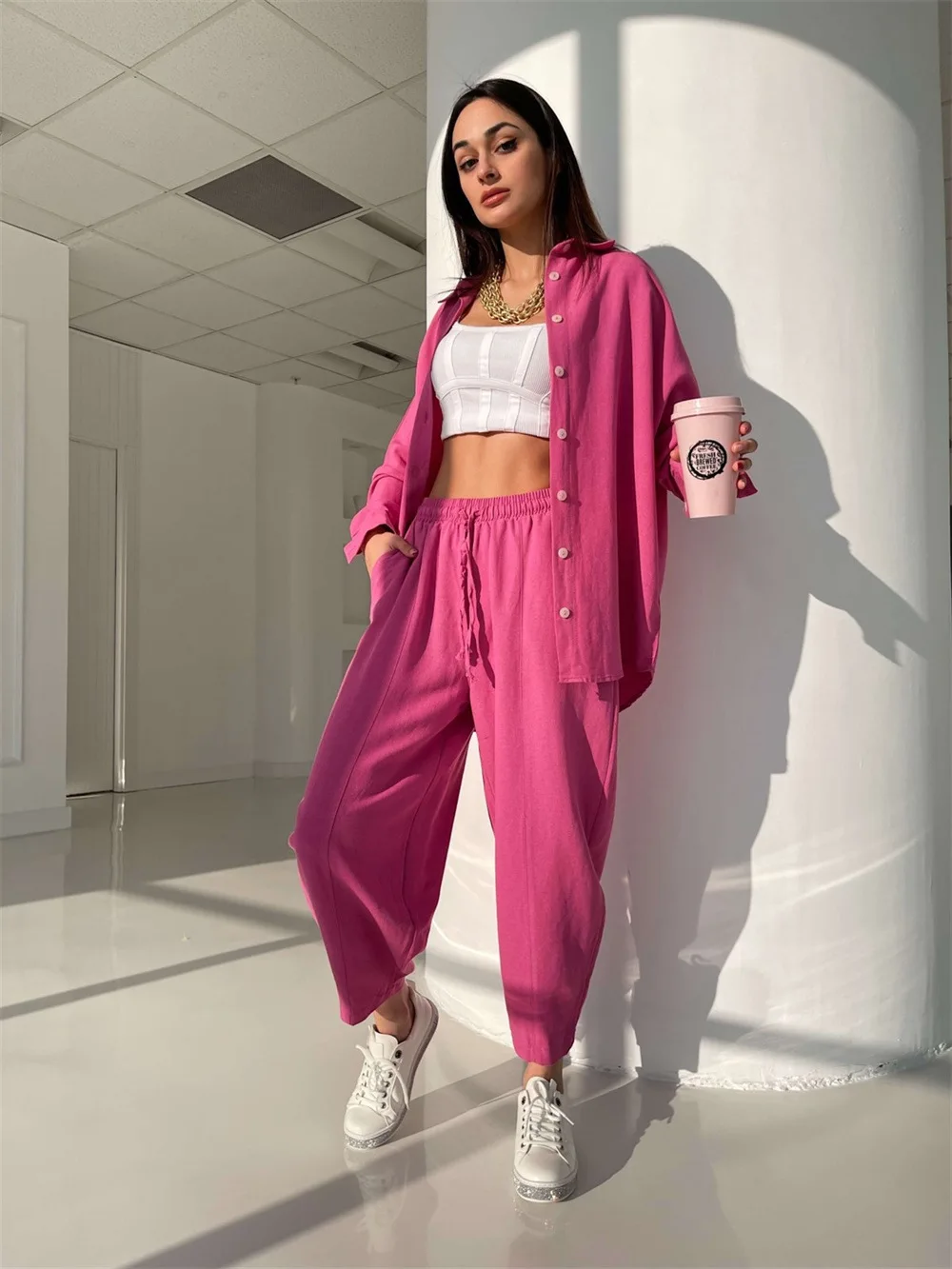 SeigurHry женский повседневный спортивный костюм из 2 предметов свободная блузка на