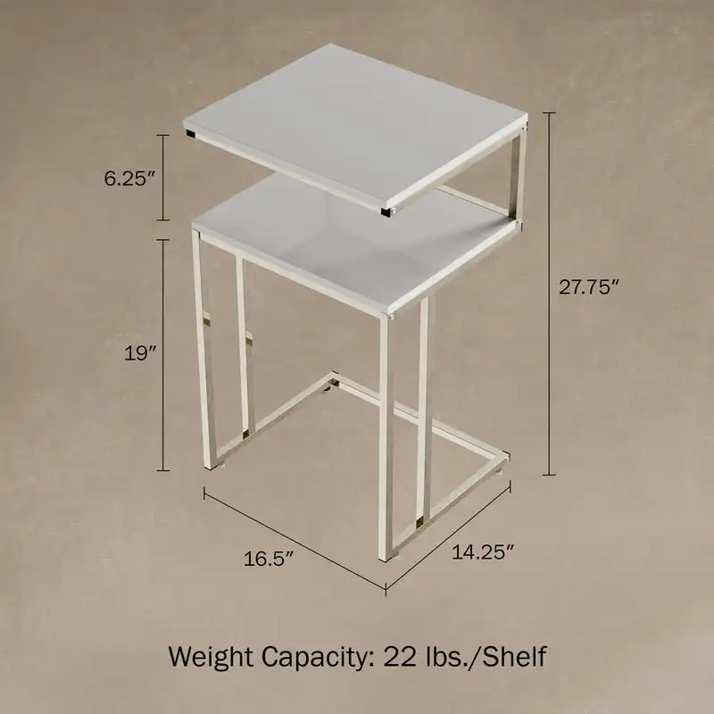 

Tier End Table, White/Silver