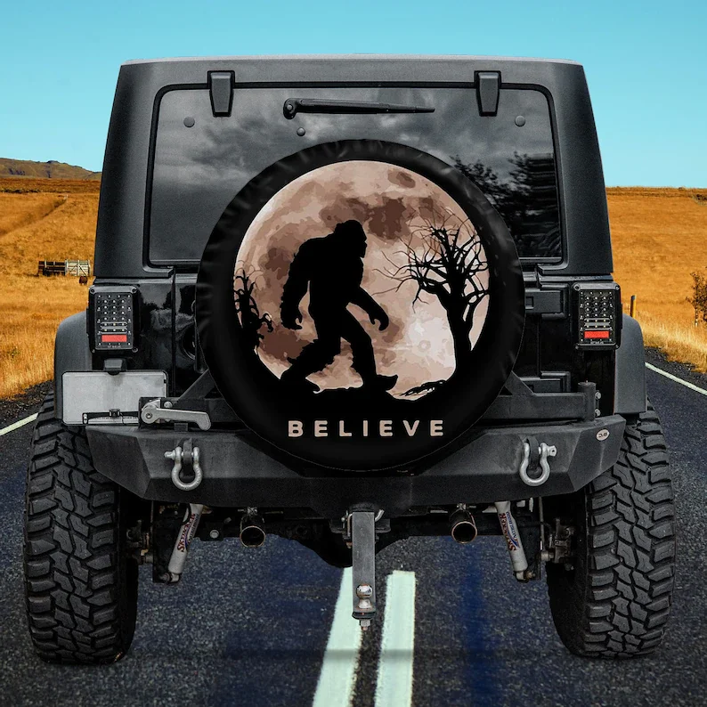 

Bigfoot Sasquatch Full Moon - Believe Gift for her, Tire Cover For Car, Great Gift, Car Accessories, Spare Tire Cover, Valentine