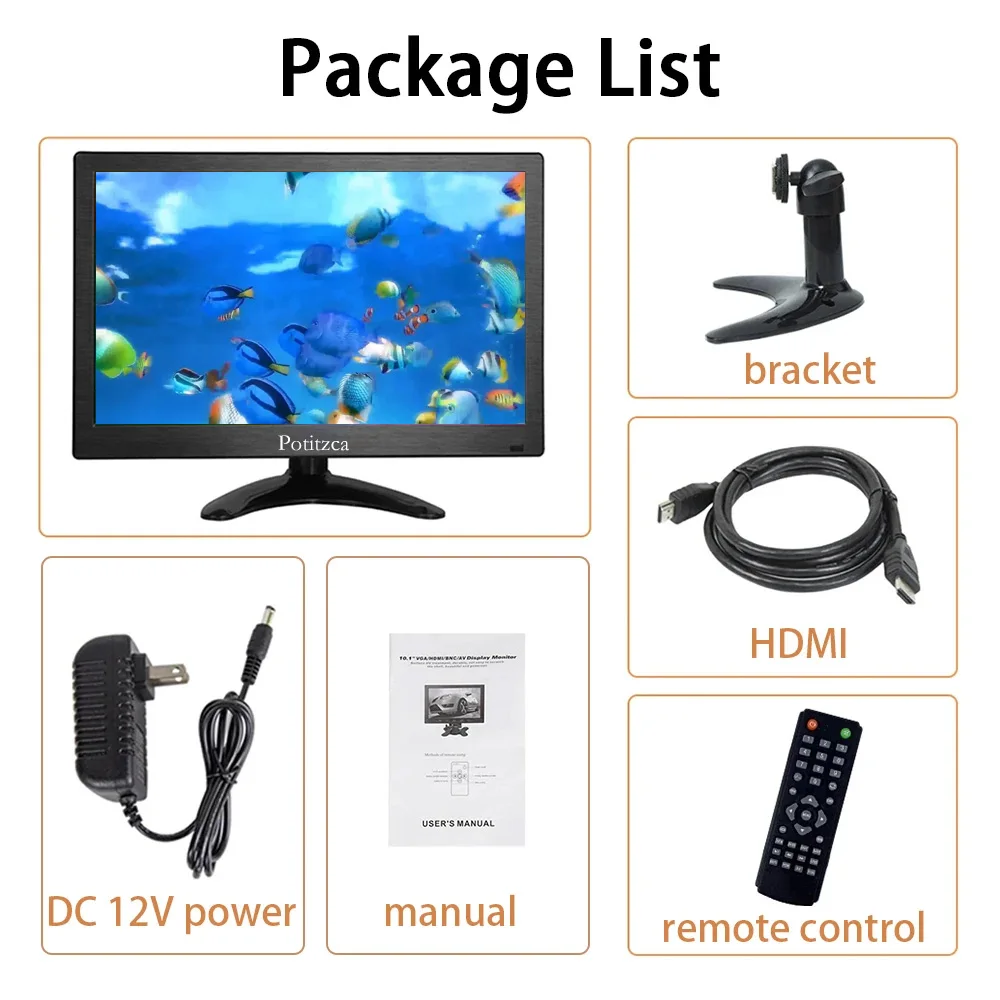 Портативный монитор 10 1/11 6/13 3 дюйма Встроенные динамики с HDMI/VGA/AV/BNC/USB Intput для ПК