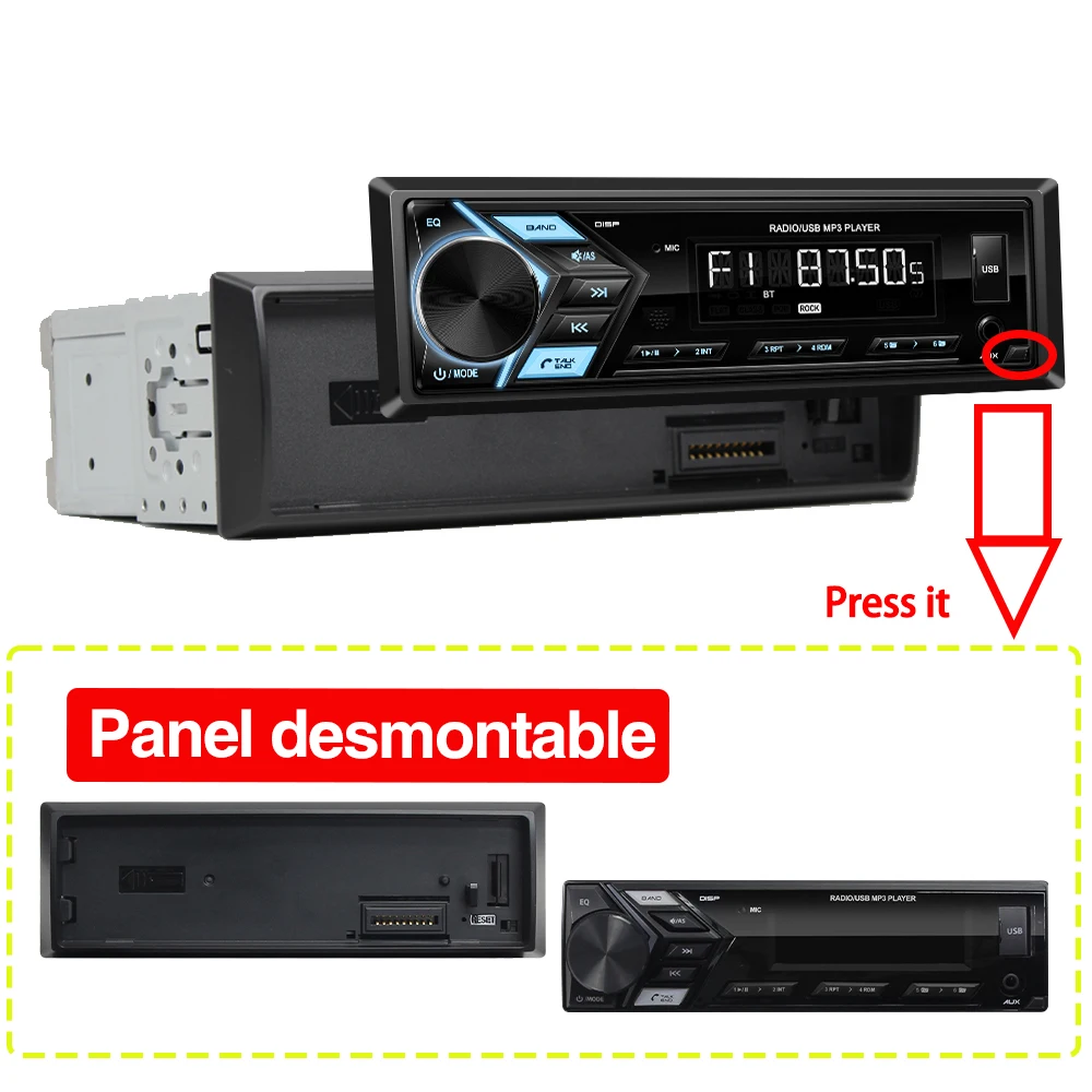 

Автомагнитола Grandnavi MP3 1DIN С Отсоединяемой Панелью, 7-цветной LED-подсветкой, USB, FM-радио Тюнером