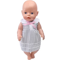 43 cm baby boy american dolls clothes white bow little stripe skirt dress childrens toys fit 18 inch girls doll gift f583